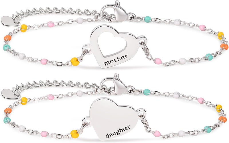 DS Mother Daughter Bracelets Set,18K Gold Plated Stainless Steel Heart Jewelry for Women Girls,Mothers Day Gifts for Mom/Daughter,Adjustable Matching Bracelets for Mommy and Me gift box packaging - Image 1